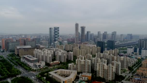 Εναέρια Άποψη Του Κτηρίου Και Πόλη Της Nanjing Κίνα — Αρχείο Βίντεο