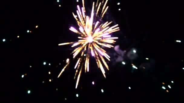 晚上天空中爆炸的焰火和模糊的烟花 — 图库视频影像