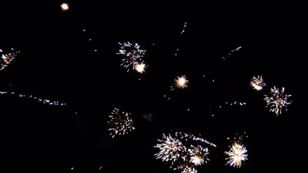 Bokeh Desenfoque Fuegos Artificiales Que Explotan Por Noche Cielo — Vídeo de stock