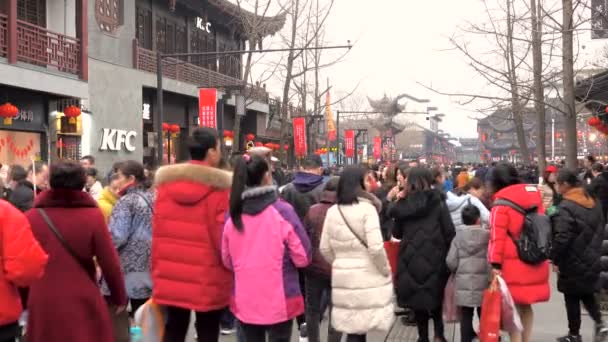 Feb 2018 Nanjing China Drukke Mensen Confucius Tempel Naar Kijken — Stockvideo