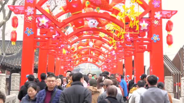 Febbraio 2018 Nanchino Cina Persone Affollate Nel Tempio Confucio Guardare — Video Stock