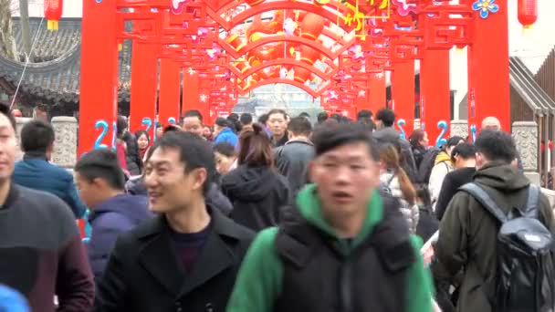 Feb 2018 Nanjing China Menschen Drängten Sich Konfuzius Tempel Laternen — Stockvideo