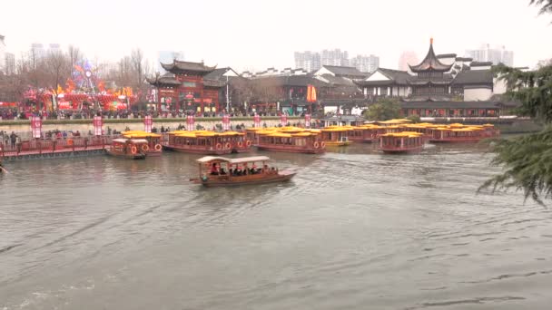Февраля 2018 Года Нанкин Китай Люди Толпились Храме Конфуция Посмотреть — стоковое видео