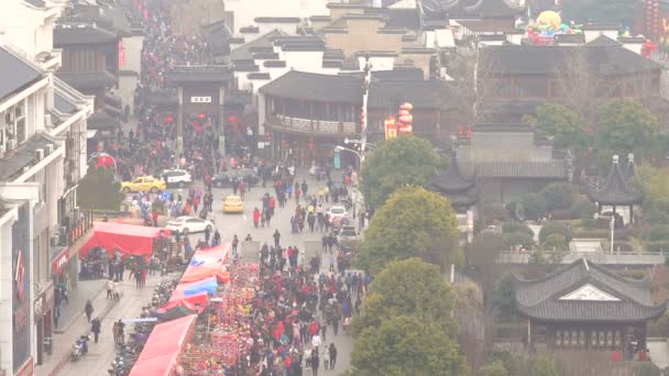 Feb 2018 Nanjing China Gente Apiñó Templo Confucio Para Ver — Vídeos de Stock