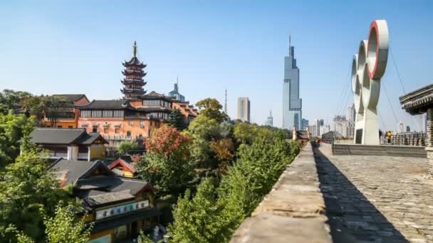 Lasso Tempo Del Paesaggio Urbano Nella Città Nanjing — Video Stock