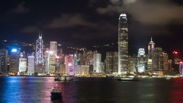 Tidsfördröjning För Hongkong Skyline Och Victoria Harbour Natten — Stockvideo