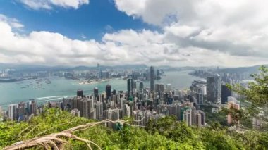 Timelapse Hong Kong dan dağ tepe, havadan görünümü, Landmark görünümü görünümü,