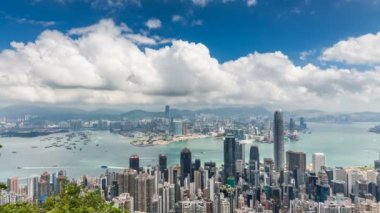 Timelapse Hong Kong dan dağ tepe, havadan görünümü, Landmark görünümü görünümü,