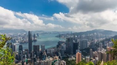Timelapse Hong Kong dan dağ tepe, havadan görünümü, Landmark görünümü görünümü,