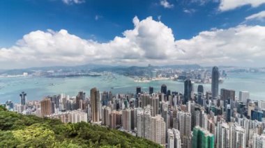 Timelapse Hong Kong dan dağ tepe, havadan görünümü, Landmark görünümü görünümü,