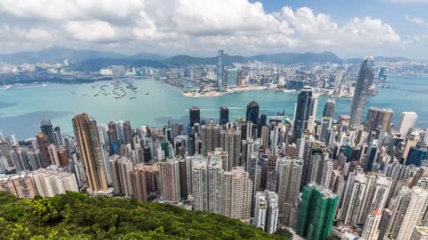 Timelapse Hongkong Widok Szczytu Góry Widok Lotu Ptaka Atrakcje — Wideo stockowe