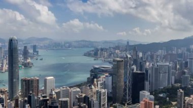 Timelapse Hong Kong dan dağ tepe, havadan görünümü, Landmark görünümü görünümü,
