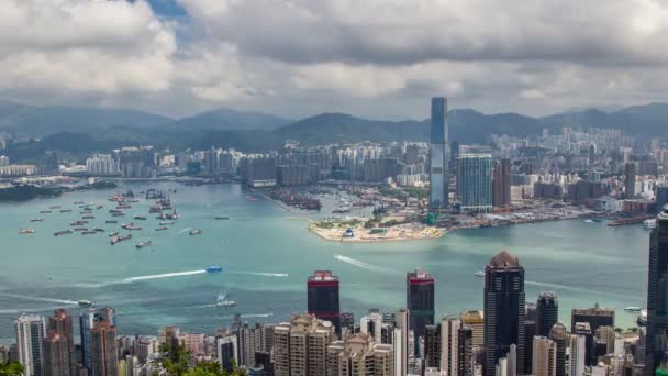 Zeitraffer Des Hongkong Blicks Vom Berggipfel Luftaufnahme Wahrzeichen Ansicht — Stockvideo