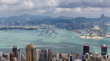 Timelapse Hong Kong dan dağ tepe, havadan görünümü, Landmark görünümü görünümü,