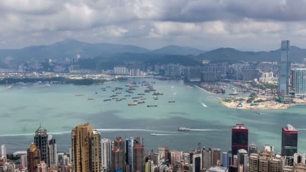 Timelapse Hong Kong Vista Dalla Cima Della Montagna Vista Aerea — Video Stock
