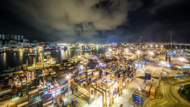 Tidsfördröjning För Hong Kong Container Terminal Nattetid Hong Kong Kwai — Stockvideo