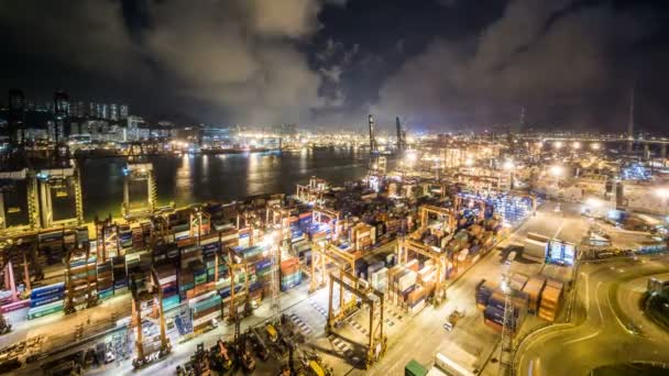 Zeitraffer Des Containerterminals Hongkong Der Nacht Containerterminals Hongkong Kwai Tsing — Stockvideo