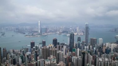 Timelapse Hong Kong dan dağ tepe, havadan görünümü, Landmark görünümü görünümü,