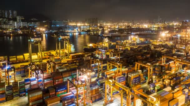 Time Lapse Hong Kong Container Terminal Night Hong Kong Kwai — Vídeos de Stock