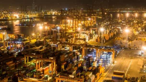 Time Lapse Hong Kong Container Terminal Noite Hong Kong Kwai — Vídeo de Stock