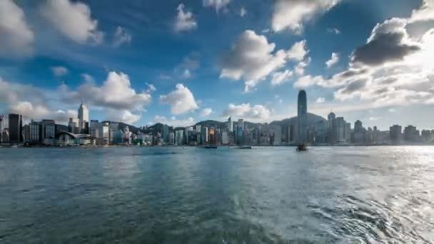 Time Lapse Hong Kong Skyline Victoria Habour Giorno Nuvola — Video Stock