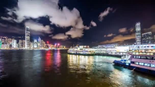 Time Lapse Hongkong Skyline Victoria Habour Night — Stock Video