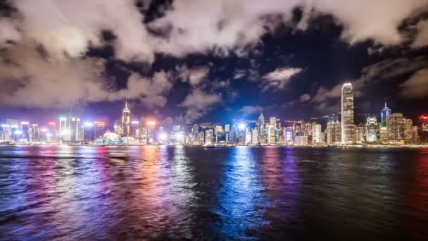 Time Lapse Hongkong Skyline Victoria Habour Night — Stock Video