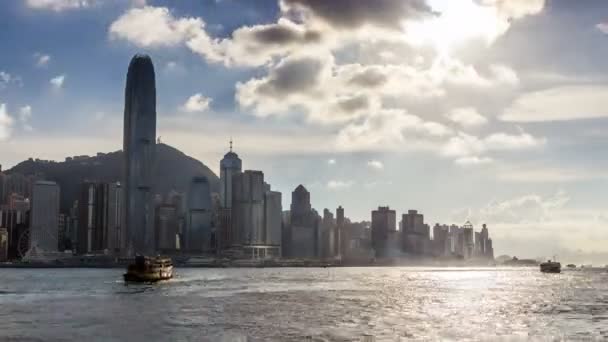 Tempo Limite Hongkong Skyline Victoria Habour Dia Nuvem — Vídeo de Stock