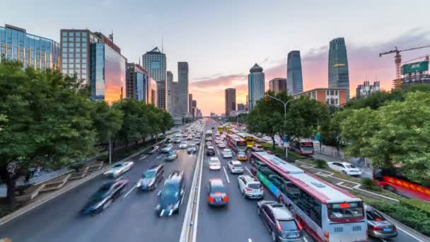 Lapso Tiempo Del Tráfico Ocupado Autopista Por Noche Beijing Citychina — Vídeos de Stock