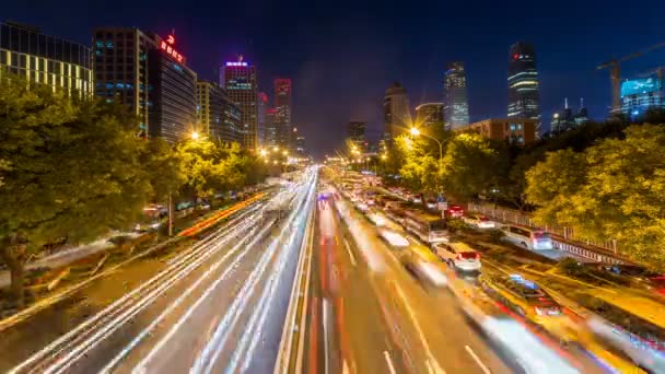 Time Lapse Traffico Autostrada Occupato Notte Pechino Citychina — Video Stock