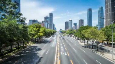 Zaman atlamalı yoğun trafik ve modern binalar Beijing City, Çin.