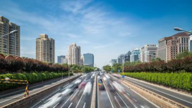 Zaman atlamalı yoğun trafik ve modern binalar Beijing City, Çin.