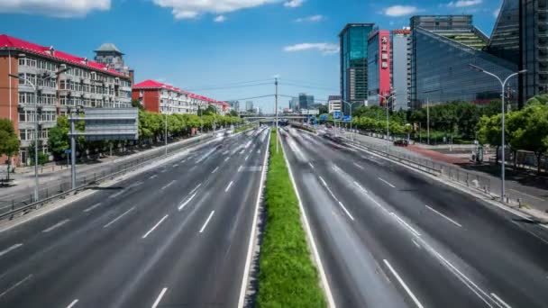 Zaman Atlamalı Yoğun Trafik Modern Binalar Beijing City Çin — Stok video