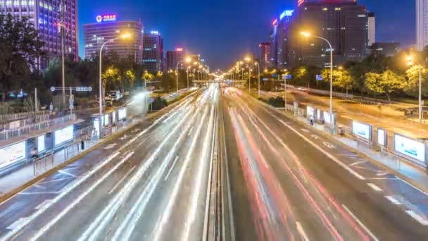 Pekin Şehrinde Gece Yoğun Otoyol Trafiğinin Zaman Aşımı — Stok video