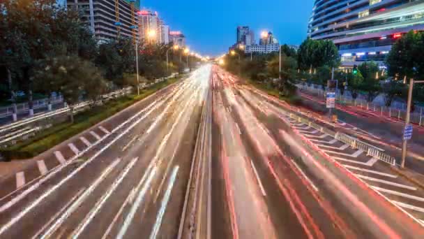 Временной Интервал Интенсивного Движения Автостраде Ночью Пекине — стоковое видео