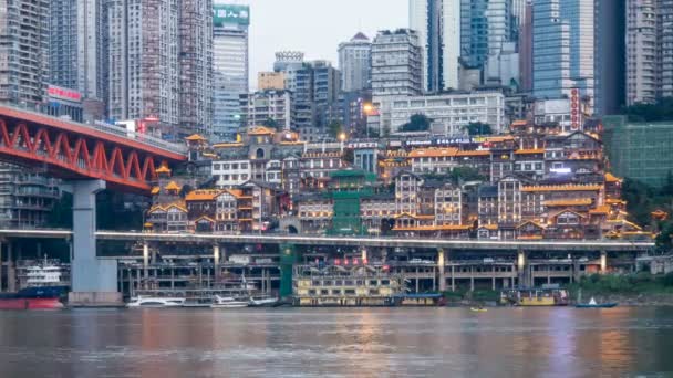 Time Lapse Hongyadong Hillside Buildings Jour Soir Chongqing Chine — Video