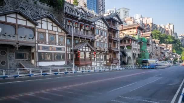Time Lapse Van Het Verkeer Buurt Van Hongyadong Stad Chongqing — Stockvideo