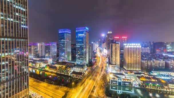 Zaman Atlamalı Wuhan City Gece Çin Yoğun Trafik Ile — Stok video