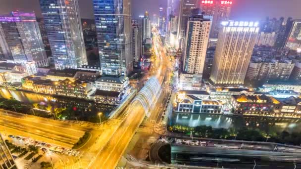 Time Lapse Van Wuhan Stad Met Drukke Verkeer Nachts China — Stockvideo