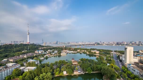 Time Lapse Aerial View Wuhan City Yangtze River China — стоковое видео