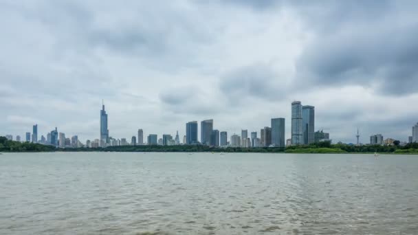 Caducidad Del Horizonte Ciudad Nanjing Con Lago Xuanwu China Día — Vídeos de Stock