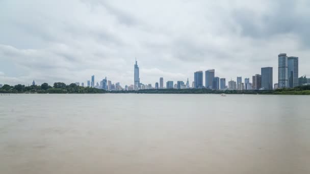 Временной Интервал Горизонта Городе Нанкин Xuanwu Озера Фарфора Облачный День — стоковое видео
