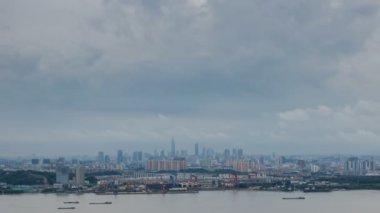 Zaman atlamalı yangtze Nehri manzarası nanjing city, Çin, bulutlu gün, gün batımı