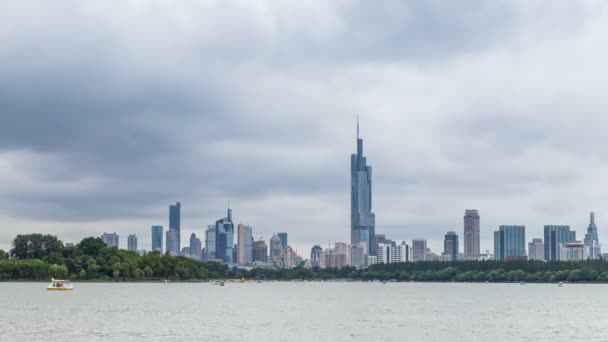 Time Lapse Skyline Nanjing City Xuanwu Lake China Cloudy Day — Stock Video