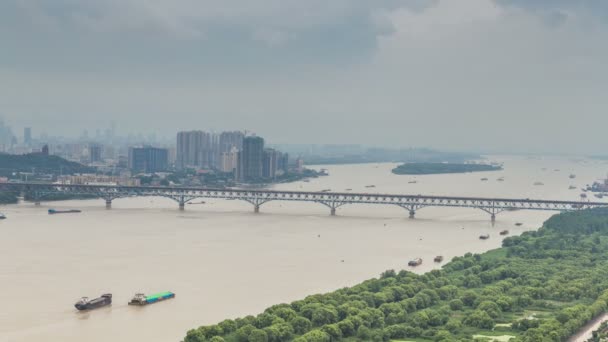 Time Lapse Van Skyline Van Jangtsekiang Stad Nanjing China Bewolkte — Stockvideo