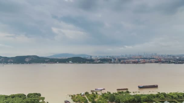 Πάροδο Του Χρόνου Του Ποταμού Yangtze Ορίζοντα Της Πόλης Nanjing — Αρχείο Βίντεο