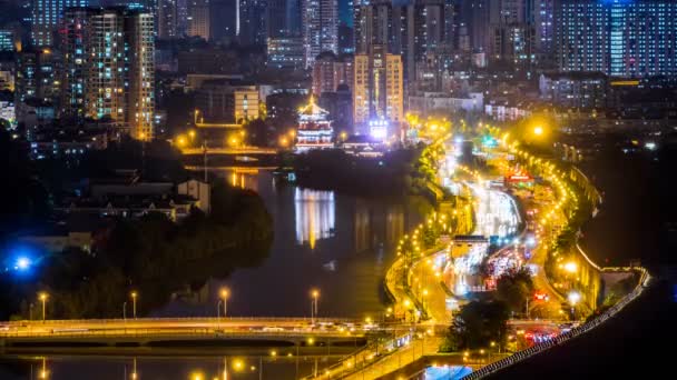 Zaman Atlamalı Gece Meşgul Kavşak Trafik City — Stok video