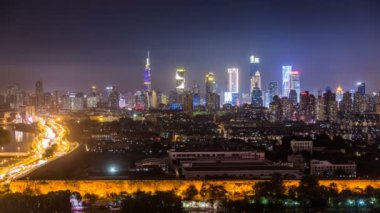 Zaman atlamalı, cityscape gece şehrin nanjing, nanjing Simgesel Yapı skylinechina