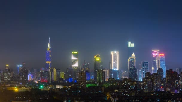 Zaman Atlamalı Cityscape Gece Şehrin Nanjing Nanjing Simgesel Yapı Skylinechina — Stok video