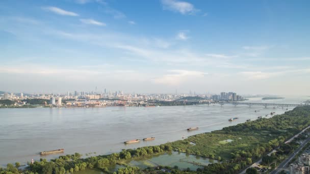 Zaman Atlamalı Yangtze Nehri Manzarası Nanjing City Çin Bulutlu Gün — Stok video